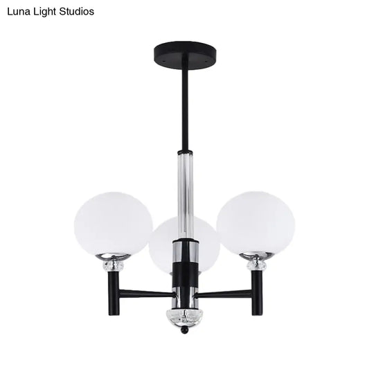 Modern Ivory Glass Globe Chandelier Pendant Light - 3/6/8 Lights Black