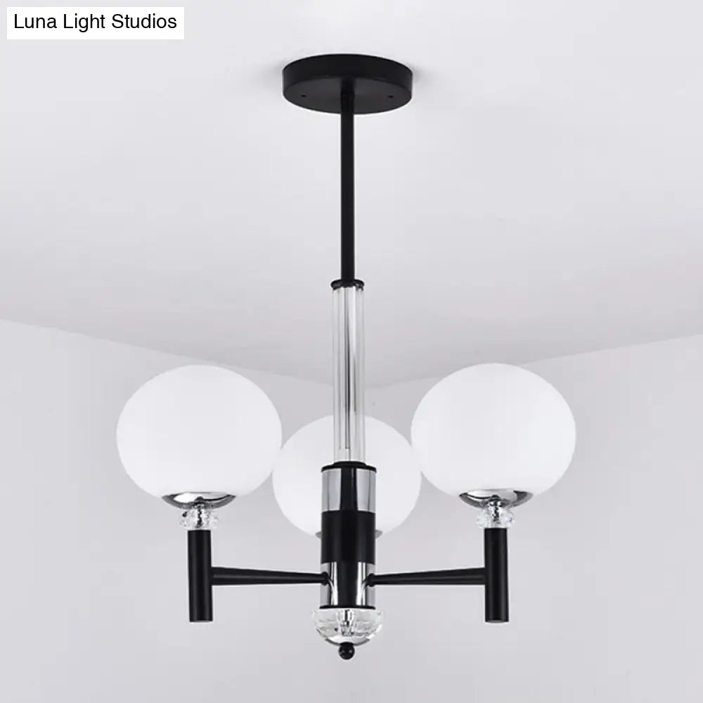 Modern Ivory Glass Globe Chandelier Pendant Light - 3/6/8 Lights Black 3 /