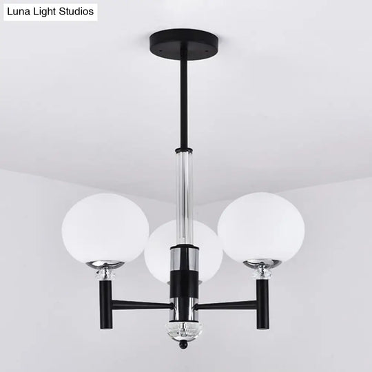 Modern Ivory Glass Globe Chandelier Pendant Light - 3/6/8 Lights Black 3 /