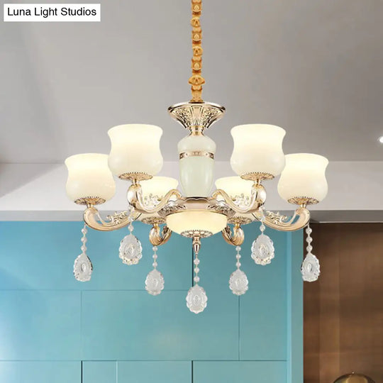 Modern Gold Jade Bud Chandelier - 6-Light Crystal Ceiling Lamp For Bedroom