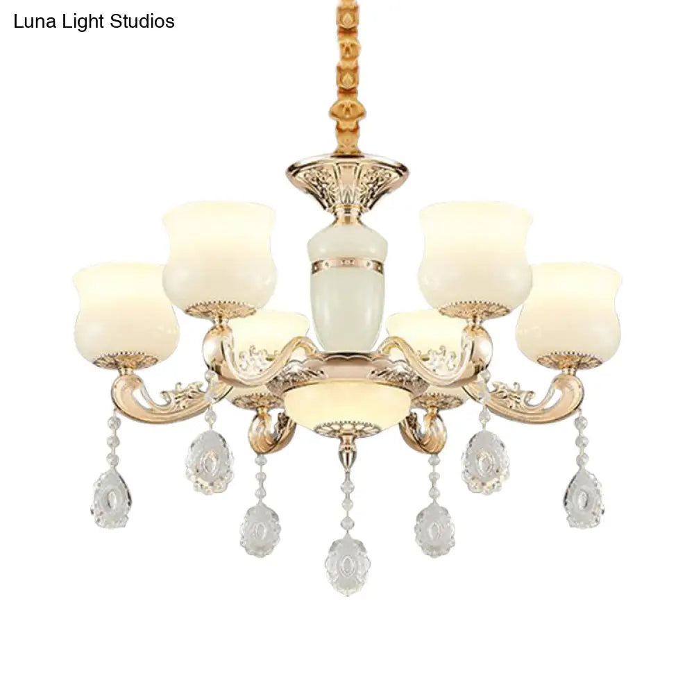 Modern Jade Bud Crystal Chandelier - 6-Light Gold Ceiling Lamp For Bedroom