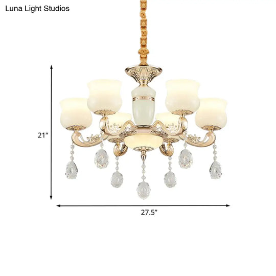 Modern Jade Bud Crystal Chandelier - 6-Light Gold Ceiling Lamp For Bedroom