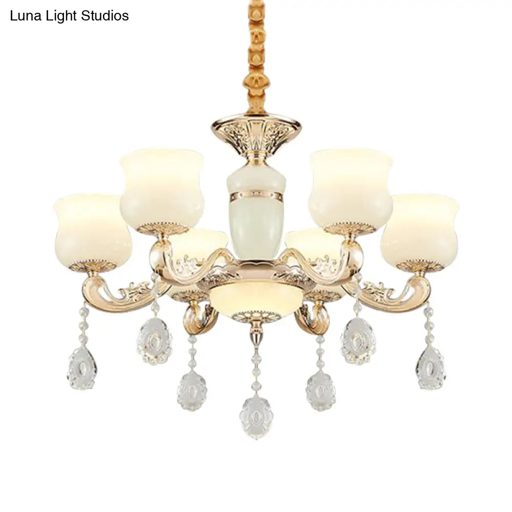 Modern Gold Jade Bud Chandelier - 6-Light Crystal Ceiling Lamp For Bedroom