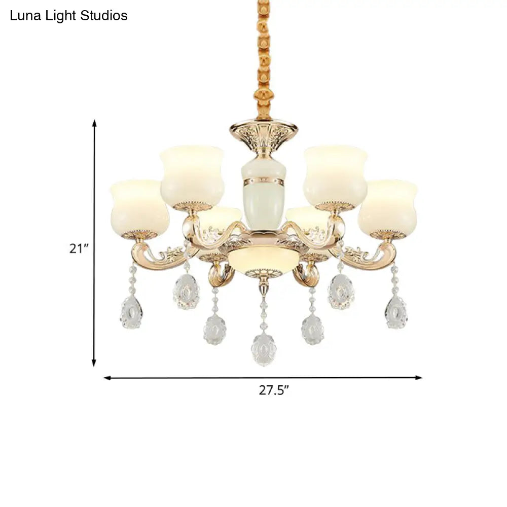 Modern Gold Jade Bud Chandelier - 6-Light Crystal Ceiling Lamp For Bedroom