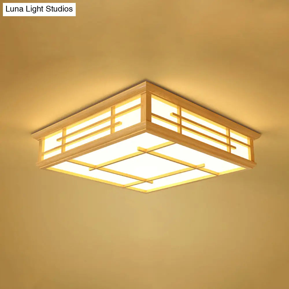 Modern Japanese Geometric Led Flush Ceiling Light With Acrylic Panels - Stylish Wood Mount Lighting