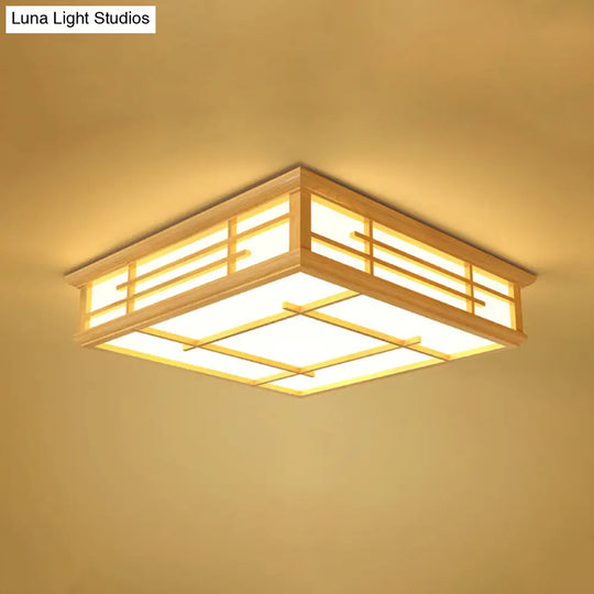 Modern Japanese Geometric Led Flush Ceiling Light With Acrylic Panels - Stylish Wood Mount Lighting