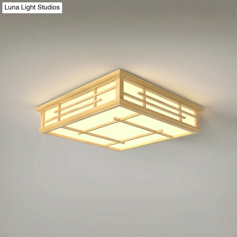 Modern Japanese Geometric Led Flush Ceiling Light With Acrylic Panels - Stylish Wood Mount Lighting