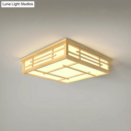 Modern Japanese Geometric Led Flush Ceiling Light With Acrylic Panels - Stylish Wood Mount Lighting