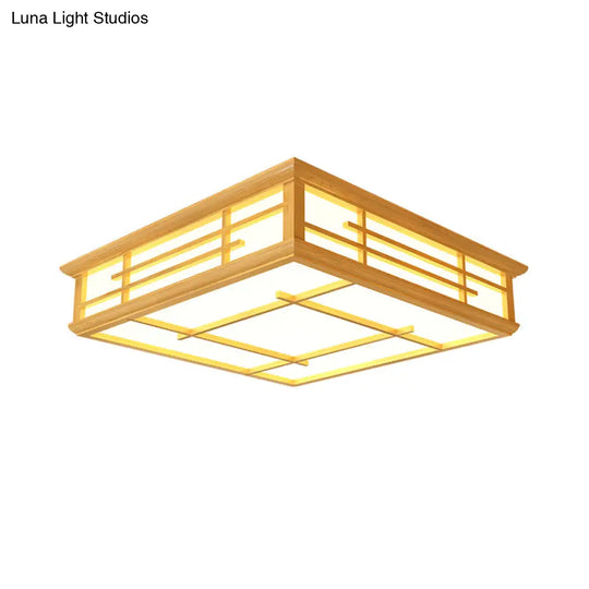 Modern Japanese Geometric Led Flush Ceiling Light With Acrylic Panels - Stylish Wood Mount Lighting