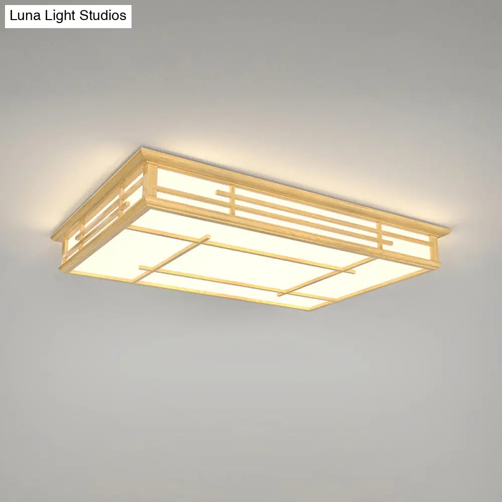 Modern Japanese Geometric Led Flush Ceiling Light With Acrylic Panels - Stylish Wood Mount Lighting