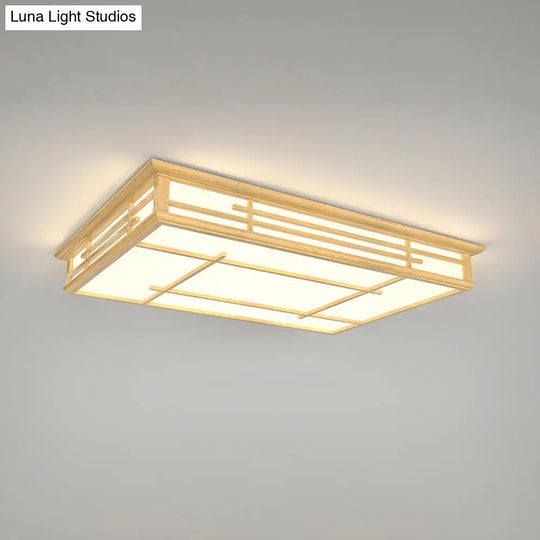 Modern Japanese Geometric Led Flush Ceiling Light With Acrylic Panels - Stylish Wood Mount Lighting