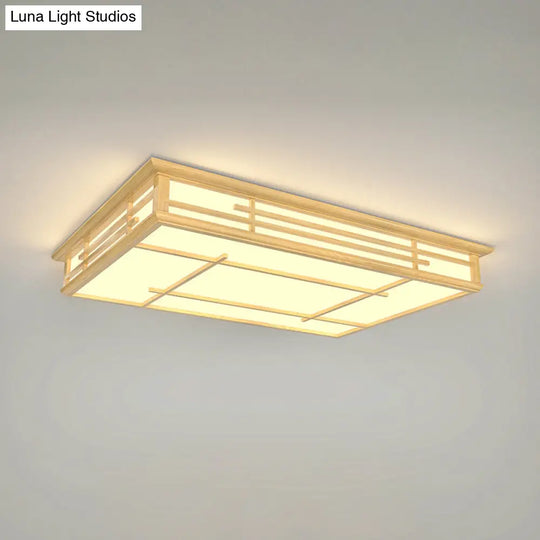 Modern Japanese Geometric Led Flush Ceiling Light With Acrylic Panels - Stylish Wood Mount Lighting