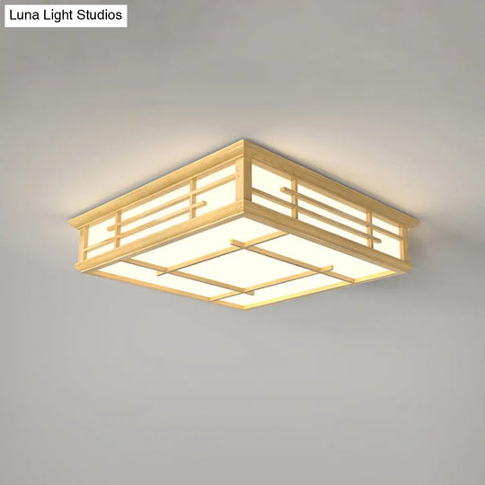 Modern Japanese Geometric Led Flush Ceiling Light With Acrylic Panels - Stylish Wood Mount Lighting