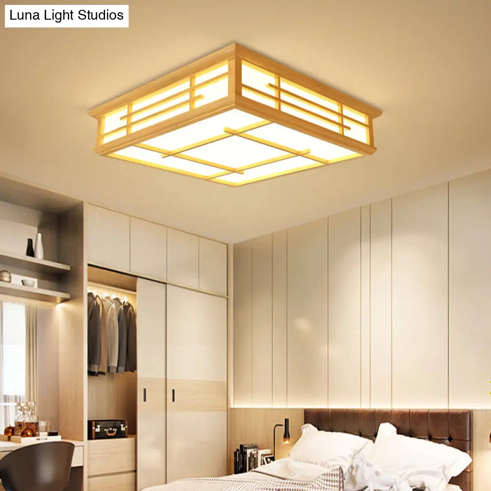 Modern Japanese Geometric Led Flush Ceiling Light With Acrylic Panels - Stylish Wood Mount Lighting