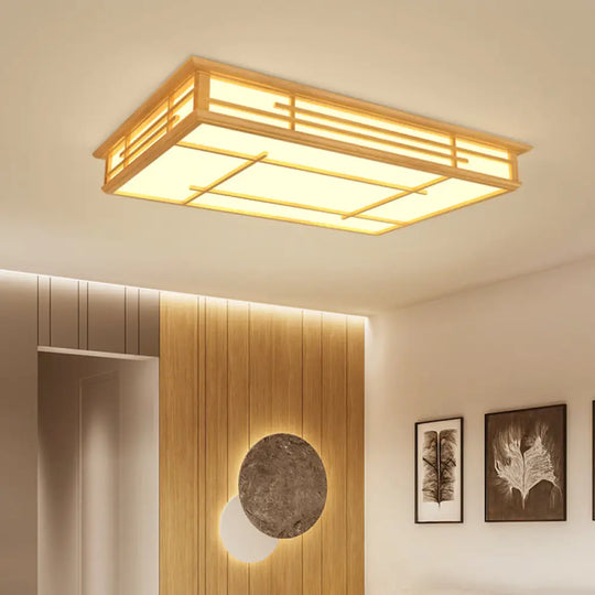 Modern Japanese Geometric Led Flush Ceiling Light With Acrylic Panels - Stylish Wood Mount Lighting