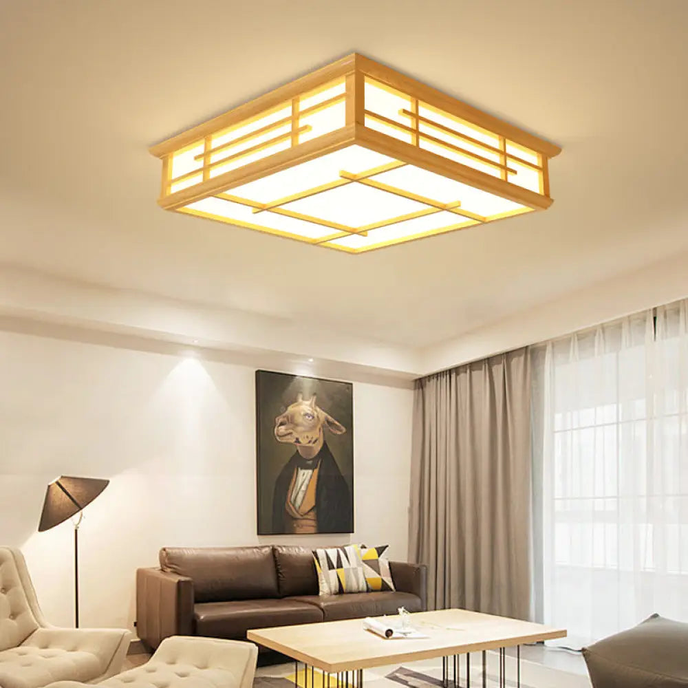 Modern Japanese Geometric Led Flush Ceiling Light With Acrylic Panels - Stylish Wood Mount Lighting