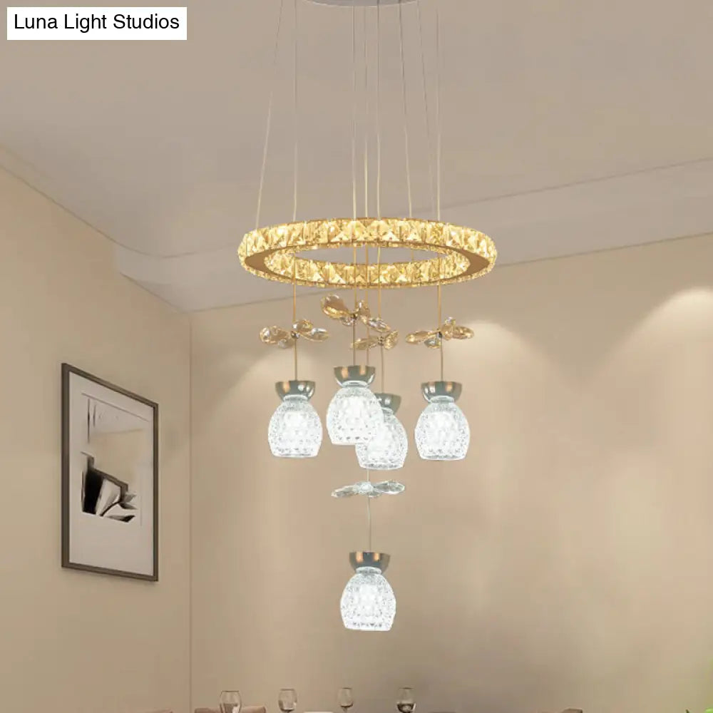 Modern K9 Crystal Chandelier With Hoop Design - 3/5 Bulbs Ceiling Pendant In Chrome