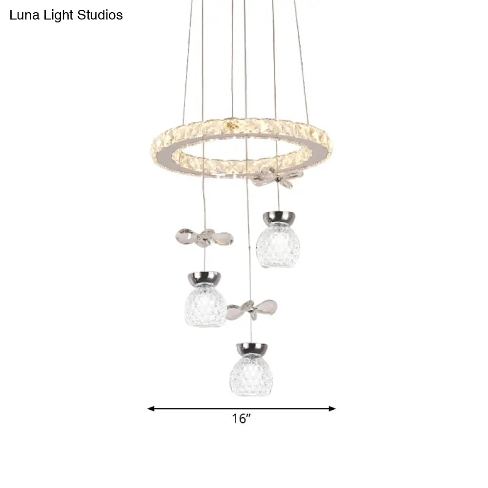 Modern K9 Crystal Chandelier With Hoop Design - Chrome Finish 3/5 Bulb Ceiling Pendant