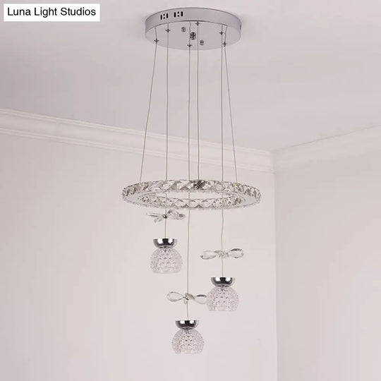 Modern K9 Crystal Chandelier With Hoop Design - 3/5 Bulbs Ceiling Pendant In Chrome