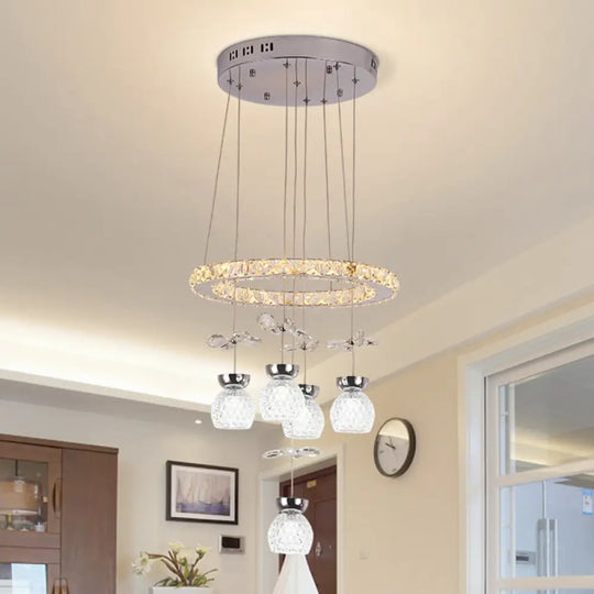 Modern K9 Crystal Chandelier With Hoop Design - 3/5 Bulbs Ceiling Pendant In Chrome 5 /