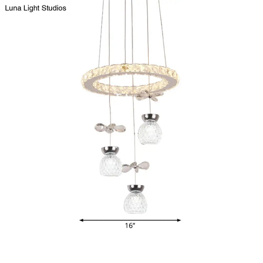 Modern K9 Crystal Chandelier With Hoop Design - 3/5 Bulbs Ceiling Pendant In Chrome