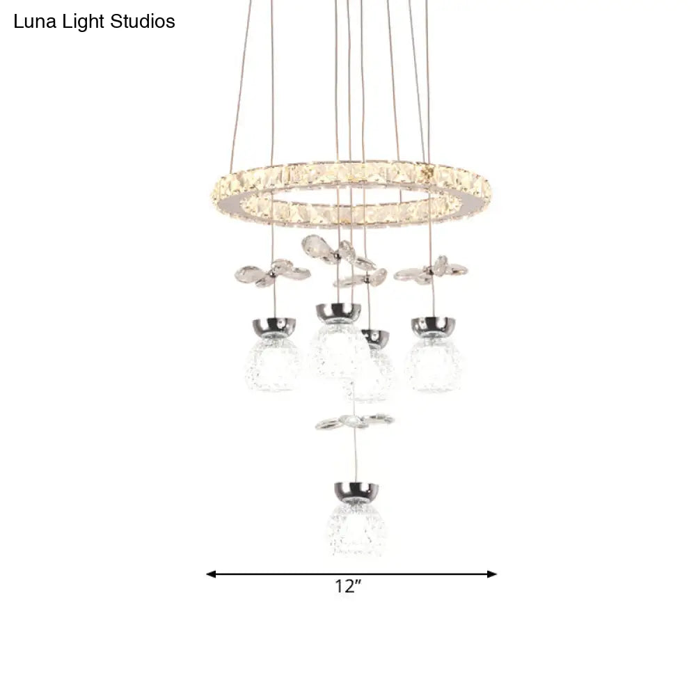 Modern K9 Crystal Chandelier With Hoop Design - Chrome Finish 3/5 Bulb Ceiling Pendant