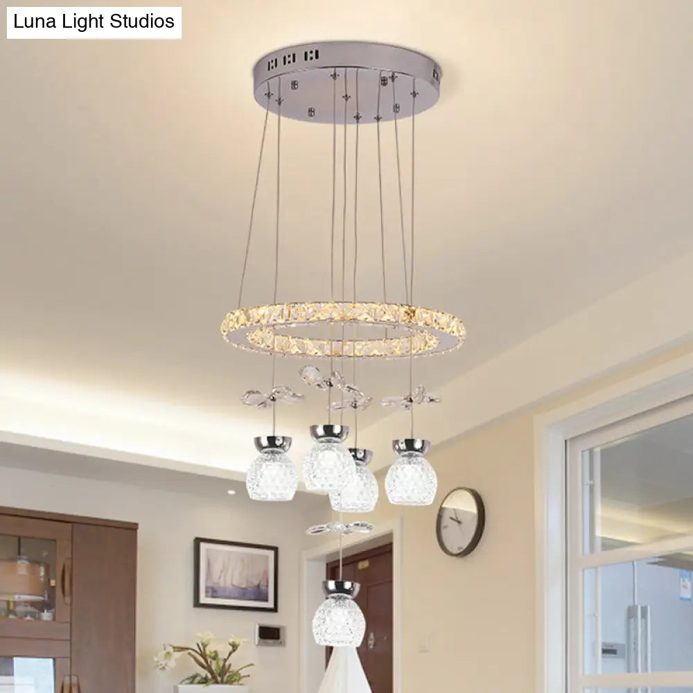 Modern K9 Crystal Chandelier With Hoop Design - Chrome Finish 3/5 Bulb Ceiling Pendant 5 /