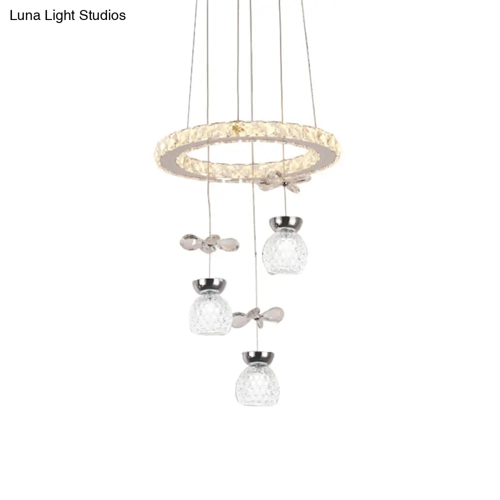 Modern K9 Crystal Chandelier With Hoop Design - 3/5 Bulbs Ceiling Pendant In Chrome