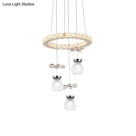 Modern K9 Crystal Chandelier With Hoop Design - 3/5 Bulbs Ceiling Pendant In Chrome