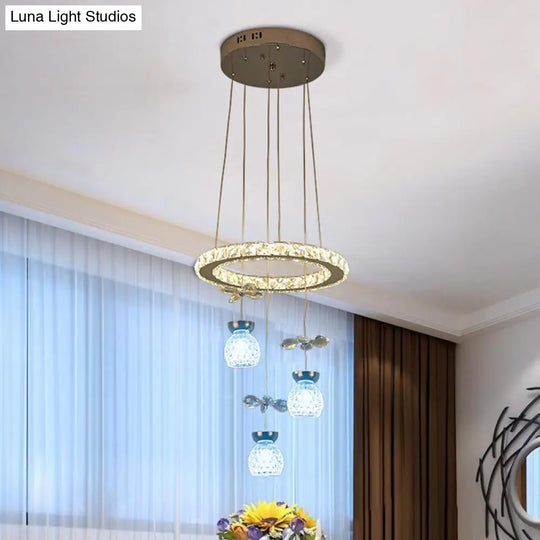 Modern K9 Crystal Chandelier With Hoop Design - Chrome Finish 3/5 Bulb Ceiling Pendant 3 /