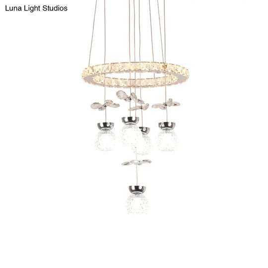 Modern K9 Crystal Chandelier With Hoop Design - 3/5 Bulbs Ceiling Pendant In Chrome