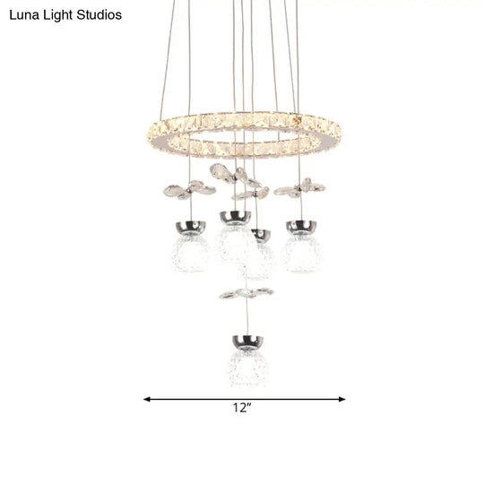 Modern K9 Crystal Chandelier With Hoop Design - 3/5 Bulbs Ceiling Pendant In Chrome