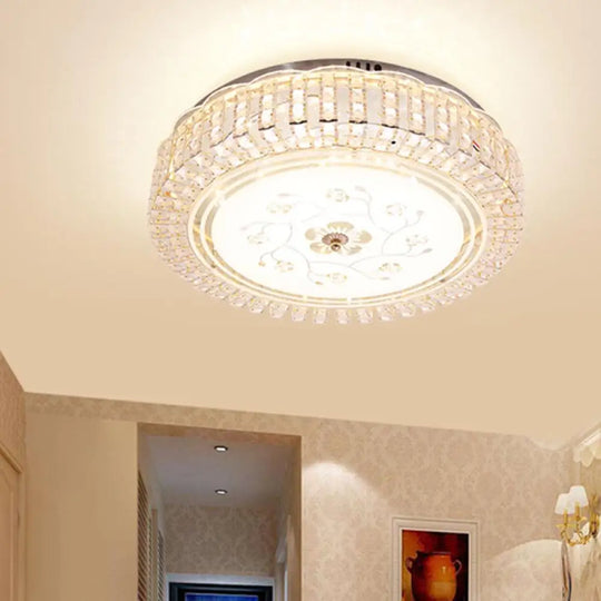 Modern K9 Crystal Flush Mount Led Ceiling Light Fixture White Drum 12’/16’/19.5’ Wide / 12’