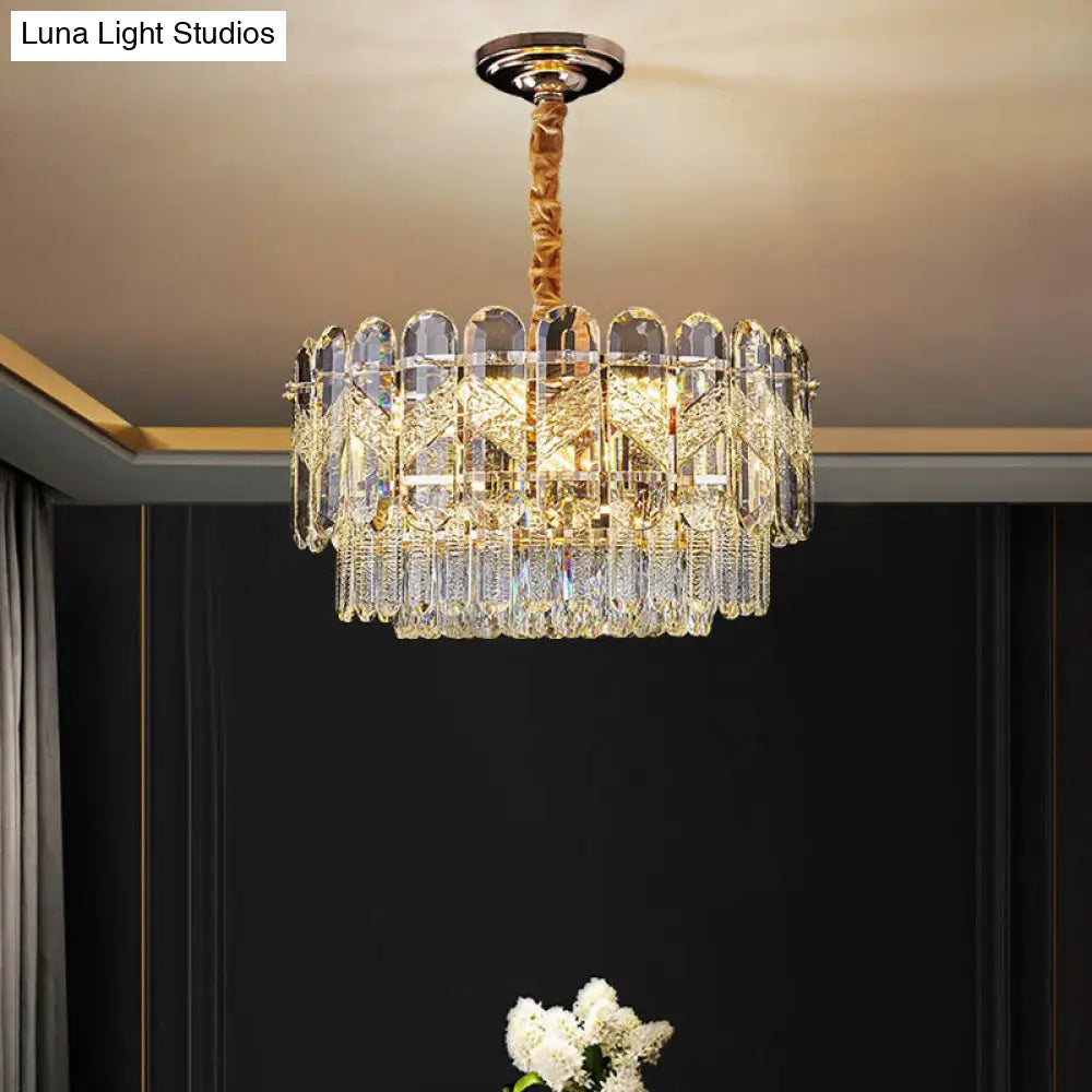 Modern K9 Crystal Hanging Lamp For Bedroom - Clear And Layered Design / 19.5