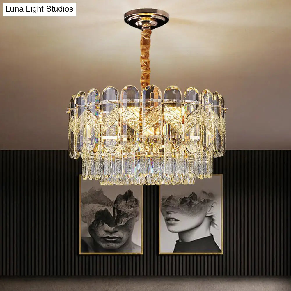 Modern K9 Crystal Hanging Lamp For Bedroom - Clear And Layered Design / 23.5