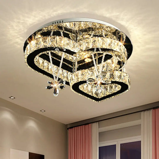 Modern K9 Crystal Heart Led Ceiling Light - Stainless-Steel Semi Flush Mount / 19.5