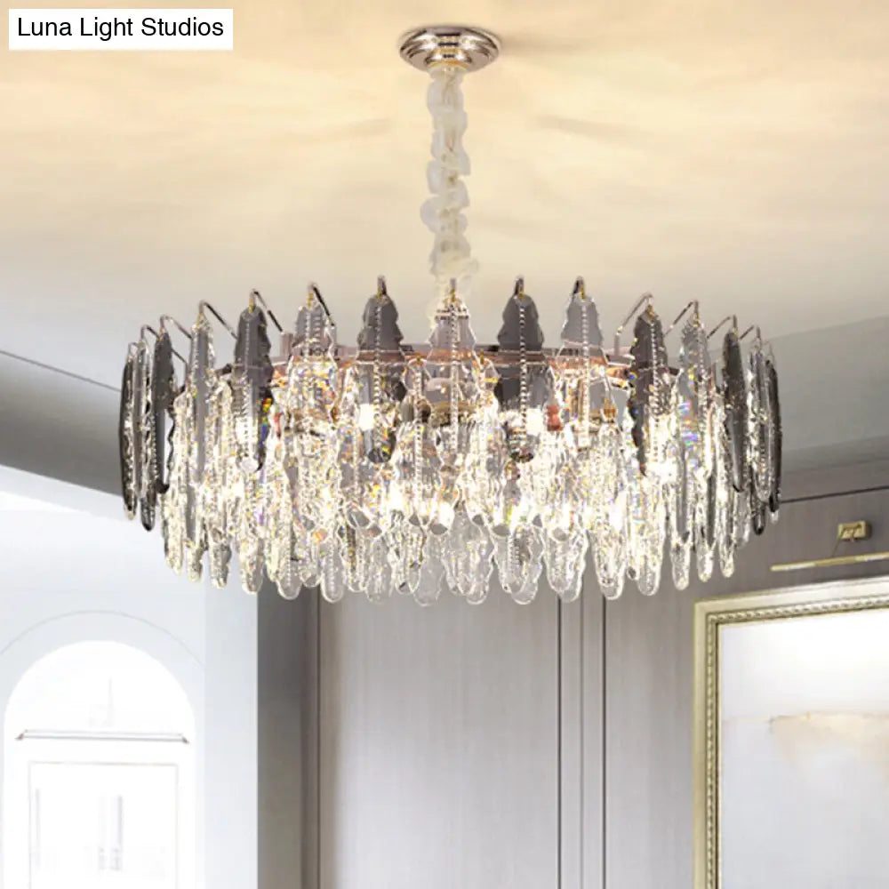 Modern K9 Crystal Leaf Chandelier Pendant Light - Clear Hanging Fixture For Living Room