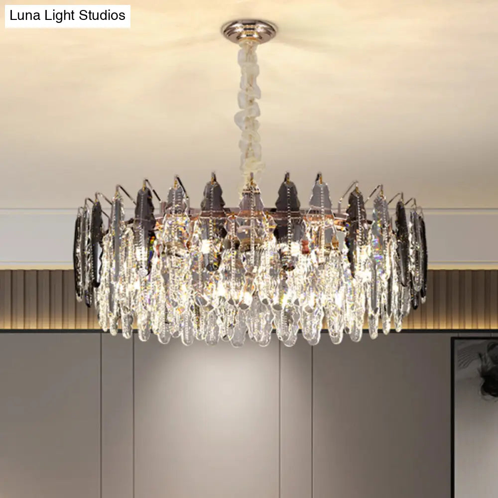 Modern Crystal Leaf Chandelier Pendant Light For Living Room - Clear Hanging / Small Round