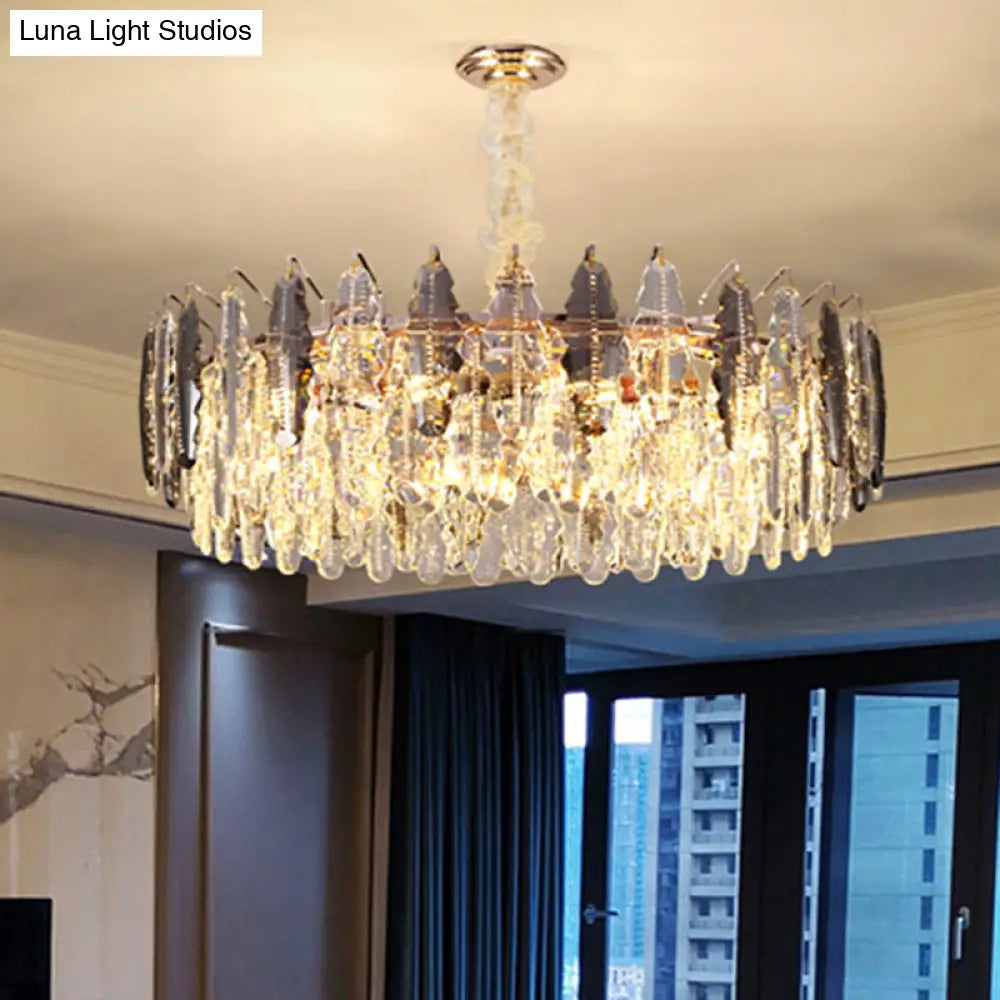 Modern K9 Crystal Leaf Chandelier Pendant Light - Clear Hanging Fixture For Living Room