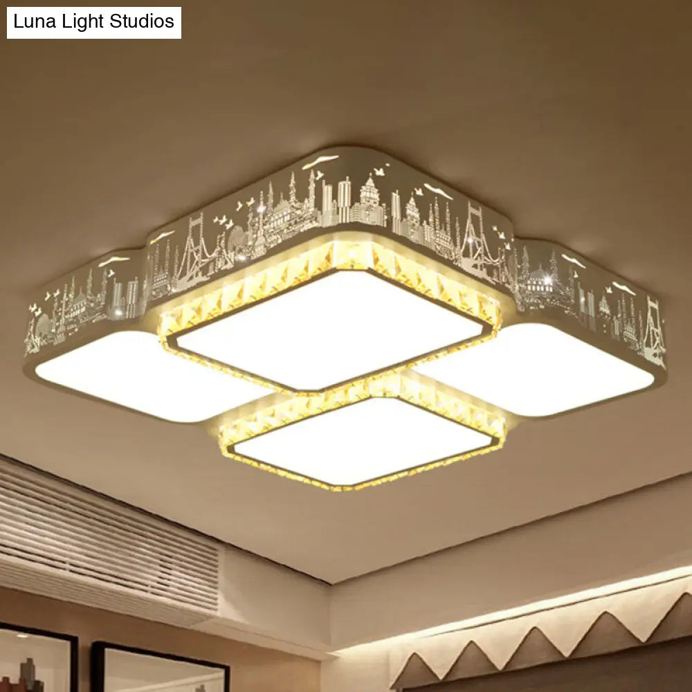 Modern K9 Crystal Led Ceiling Light - Flush Mount Acrylic Shade Remote Control Dimming 21.5/37.5