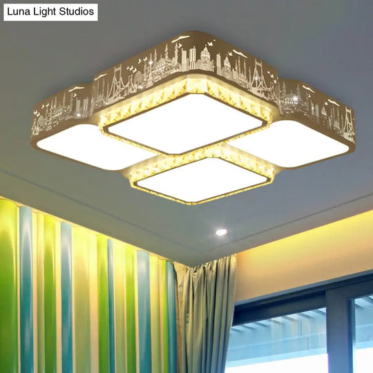 Modern K9 Crystal Led Ceiling Light - Flush Mount Acrylic Shade Remote Control Dimming