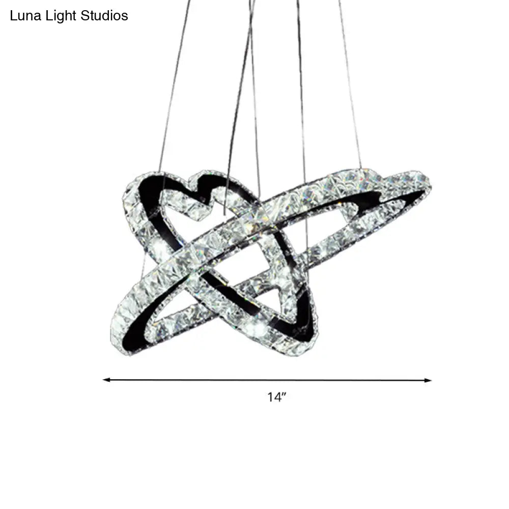 Modern K9 Crystal Led Chandelier Pendant Lamp - 14/16 Wide Heart Fixture Warm/White Light