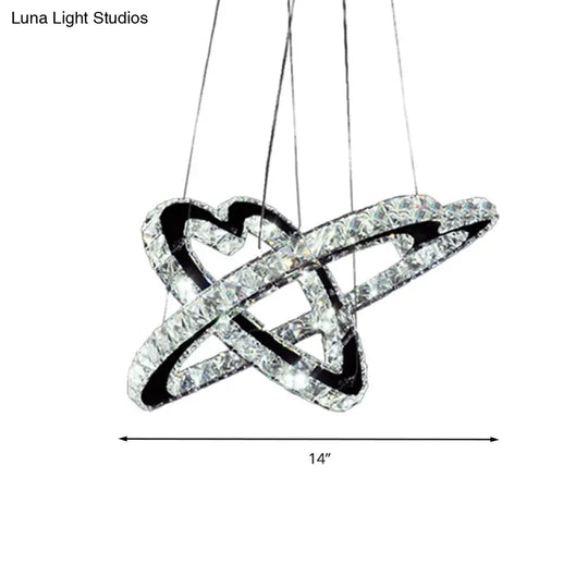 Modern K9 Crystal Led Chandelier Pendant Lamp - 14/16 Wide Heart Fixture Warm/White Light