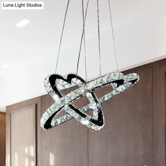 Modern K9 Crystal Led Chandelier Lamp - Heart Pendant Fixture 14’/16’ Wide Stainless-Steel