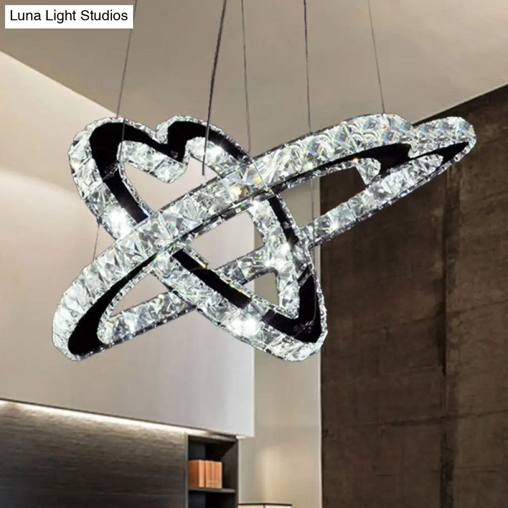 Modern K9 Crystal Led Chandelier Lamp - Heart Pendant Fixture 14’/16’ Wide Stainless-Steel