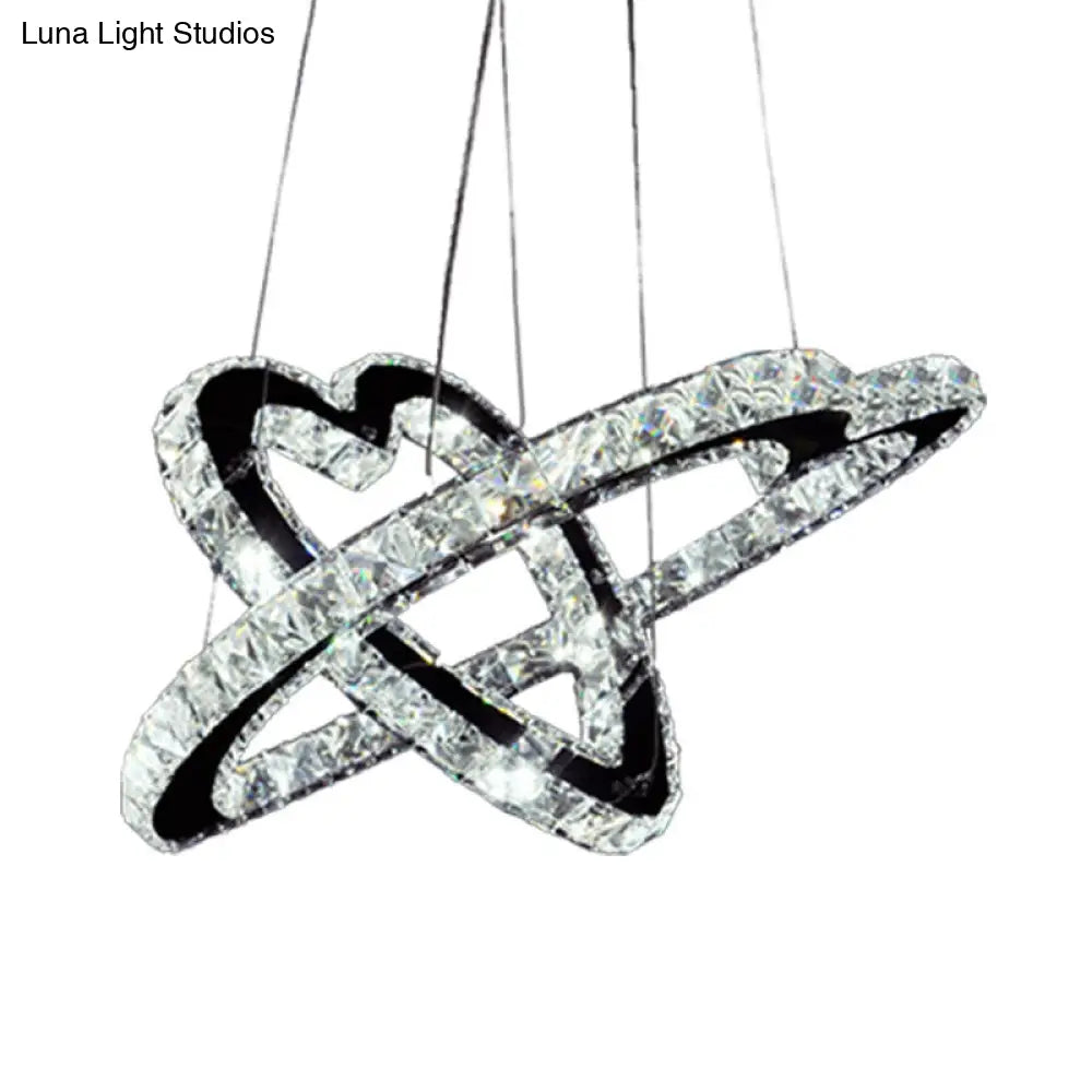 Modern K9 Crystal Led Chandelier Pendant Lamp - 14/16 Wide Heart Fixture Warm/White Light