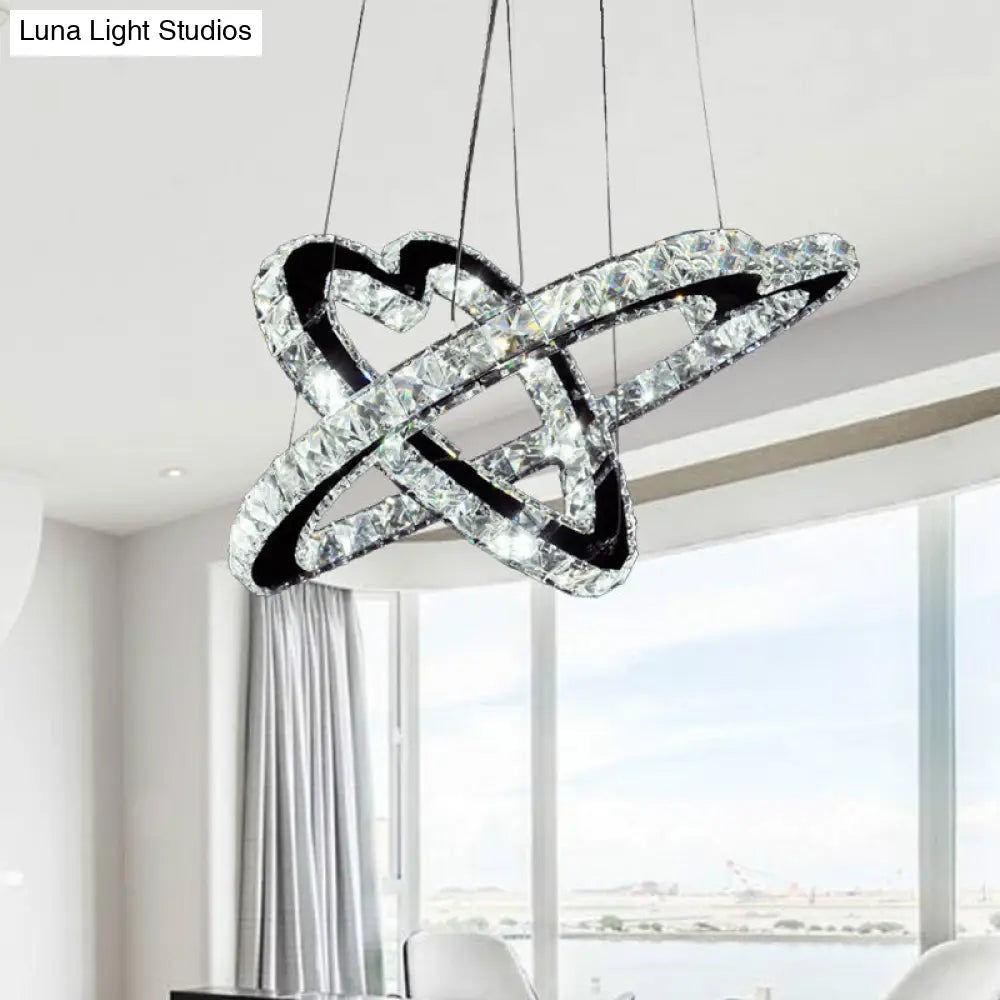 Modern K9 Crystal Led Chandelier Pendant Lamp - 14/16 Wide Heart Fixture Warm/White Light