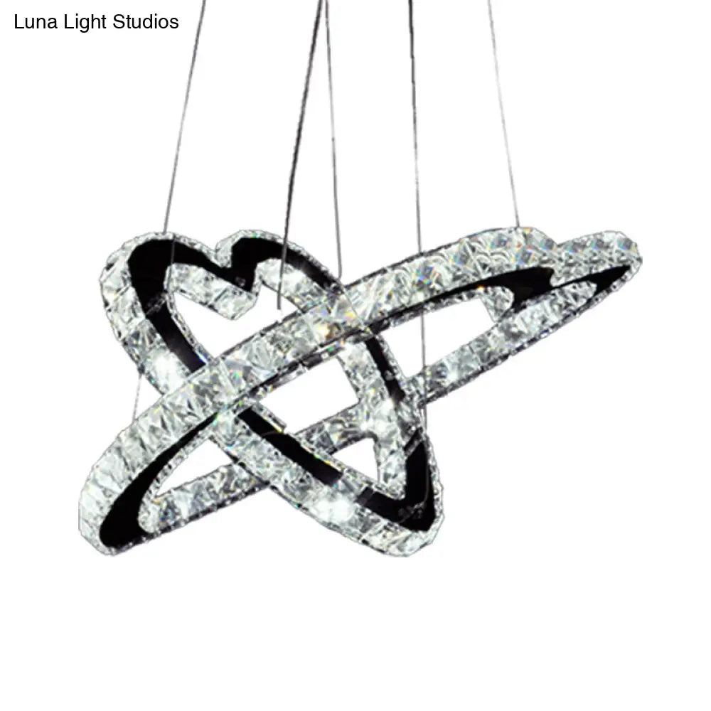 Modern K9 Crystal Led Chandelier Lamp - Heart Pendant Fixture 14’/16’ Wide Stainless-Steel