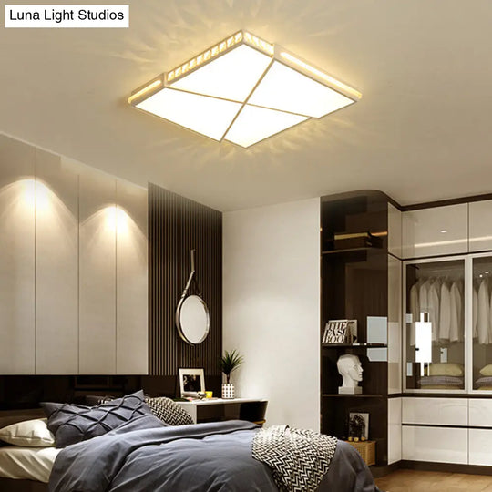 Modern K9 Crystal Led Flush Mount Ceiling Light With Remote Control Dimming White - Available In