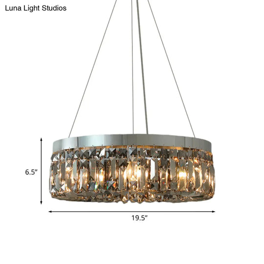 Modern K9 Crystal Prism Smoke Grey Chandelier Light Fixture - Round 6 Heads